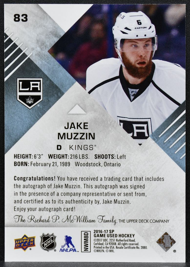 2016-17 SP Game Used Base Blue Auto Jake Muzzin 83 Los Angeles Kings Auto 4860