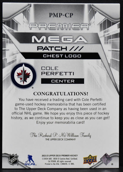 2022-23 UD Premier Cole Perfetti PMP-CP Winnipeg Jets 01/26 Patch
