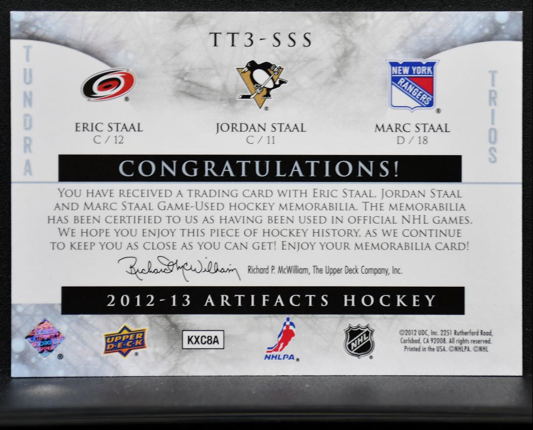 2012-13 UD Artifacts Tundra Trios Jerseys Blue Staal/Staal/Staal Jersey 7413