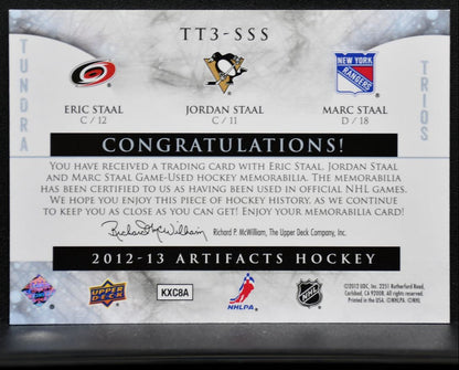 2012-13 UD Artifacts Tundra Trios Jerseys Blue Staal/Staal/Staal Jersey 7413