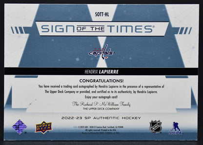 2022-23 SP Authentic Sign of the Times Black Hendrix Lapierre SOTT-HL Auto 28/99