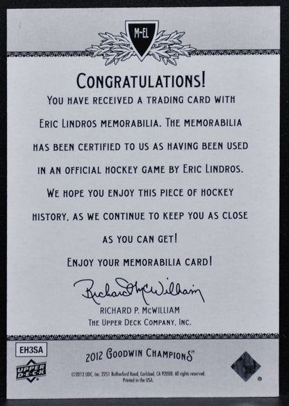 2012-13 Upper Deck Goodwin Champions Memorabilia Eric Lindros M-EL Jersey 3494