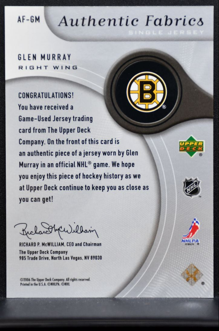 2005-06 SP Game Used Authentic Fabrics Glen Murray Boston Bruins Jersey 7047