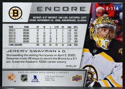 2025-26 Upper Deck Series 2 Encore Gold Jeremy Swayman E-114 Bruins 12/50 5190