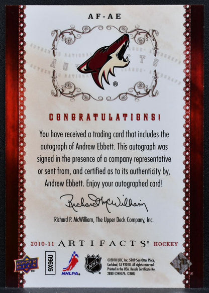 2010-11 Upper Deck Artifacts Auto-Facts Andrew Ebbett AF-AE Coyotes Auto 7606