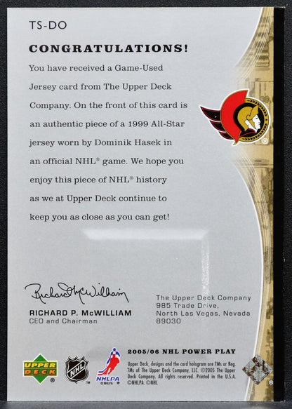 2005-06 UD Power Play The Specialists Dominik Hasek TS-DO Senators Jersey 5227