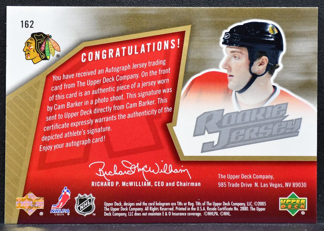 2005-06 SPx Rookie Jersey Signature Cam Barker Blackhawks RC Auto 1399/1499 0965