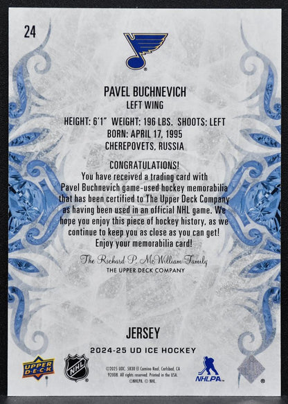 2024-25 Upper Deck Ice Jersey Pavel Buchnevich 24 St. Louis Blues Jersey 6163