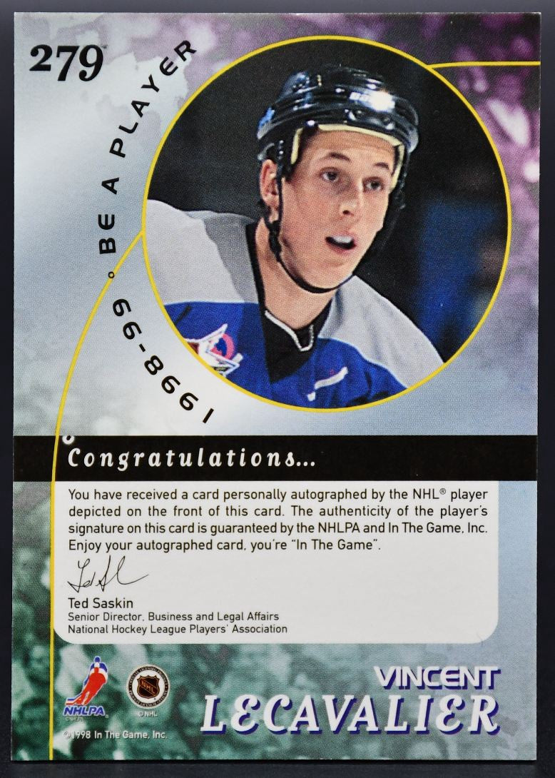 1998-99 Be a Player Autographs Gold Lecavalier 279 Tampa Bay Lightning Auto