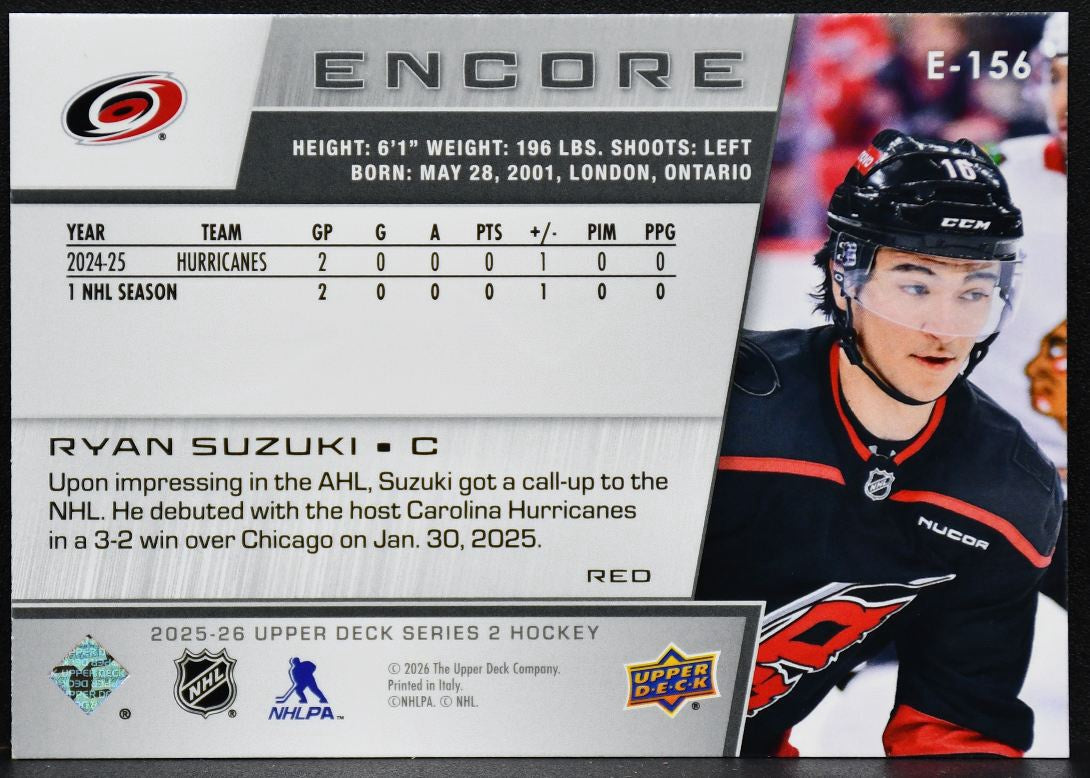 2025-26 Upper Deck Series 2 Encore Red Ryan Suzuki E-156 RC 180/199 1906