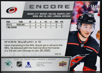 2025-26 Upper Deck Series 2 Encore Red Ryan Suzuki E-156 RC 180/199 1906