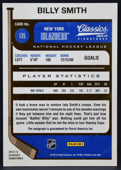 2012-13 Panini Classics Signatures Billy Smith 135 Auto