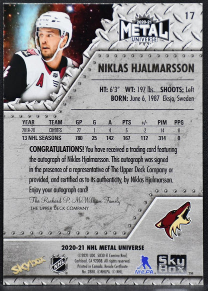 2020-21 Skybox Metal Universe Autographs Silver Niklas Hjalmarsson 17 Auto