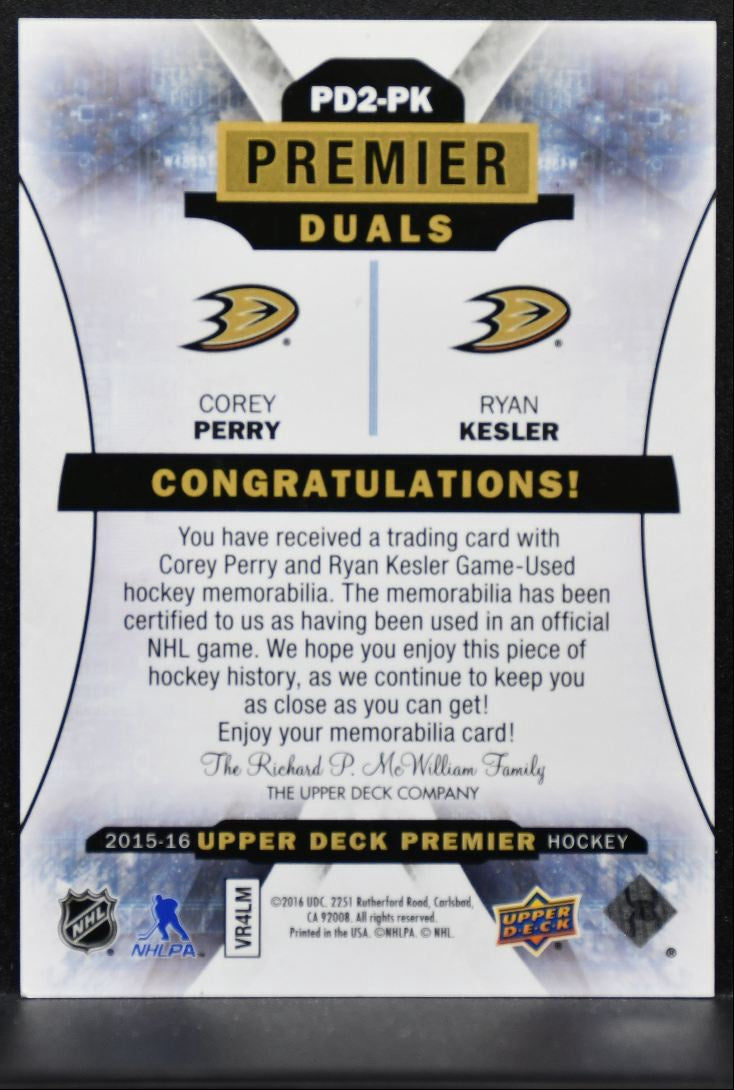 2015-16 UD Premier Duals Jersey Perry/Kesler Anaheim Ducks 100/149 Jersey 1793