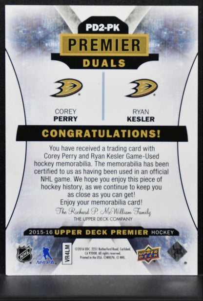 2015-16 UD Premier Duals Jersey Perry/Kesler Anaheim Ducks 100/149 Jersey 1793