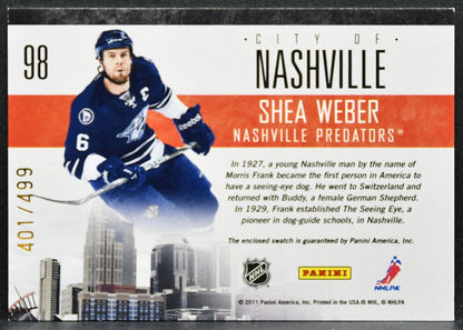 2010-11 Panini Pinnacle City Lights Materials Shea Weber Predators Jersey 2885