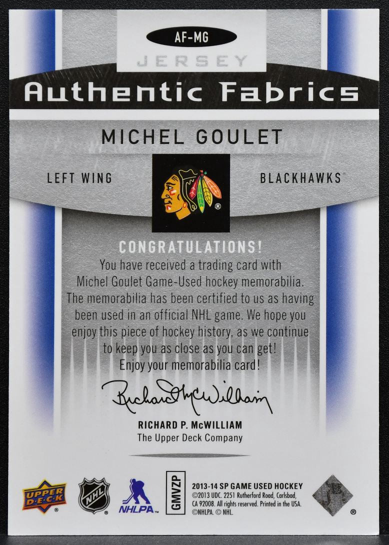 2013-14 SP Game Used Authentic Fabrics Michel Goulet Blackhawks Jersey 5050