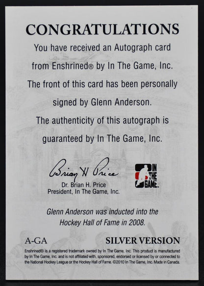 2010-11 In The Game Decades 1980s Glenn Anderson A-GA Auto
