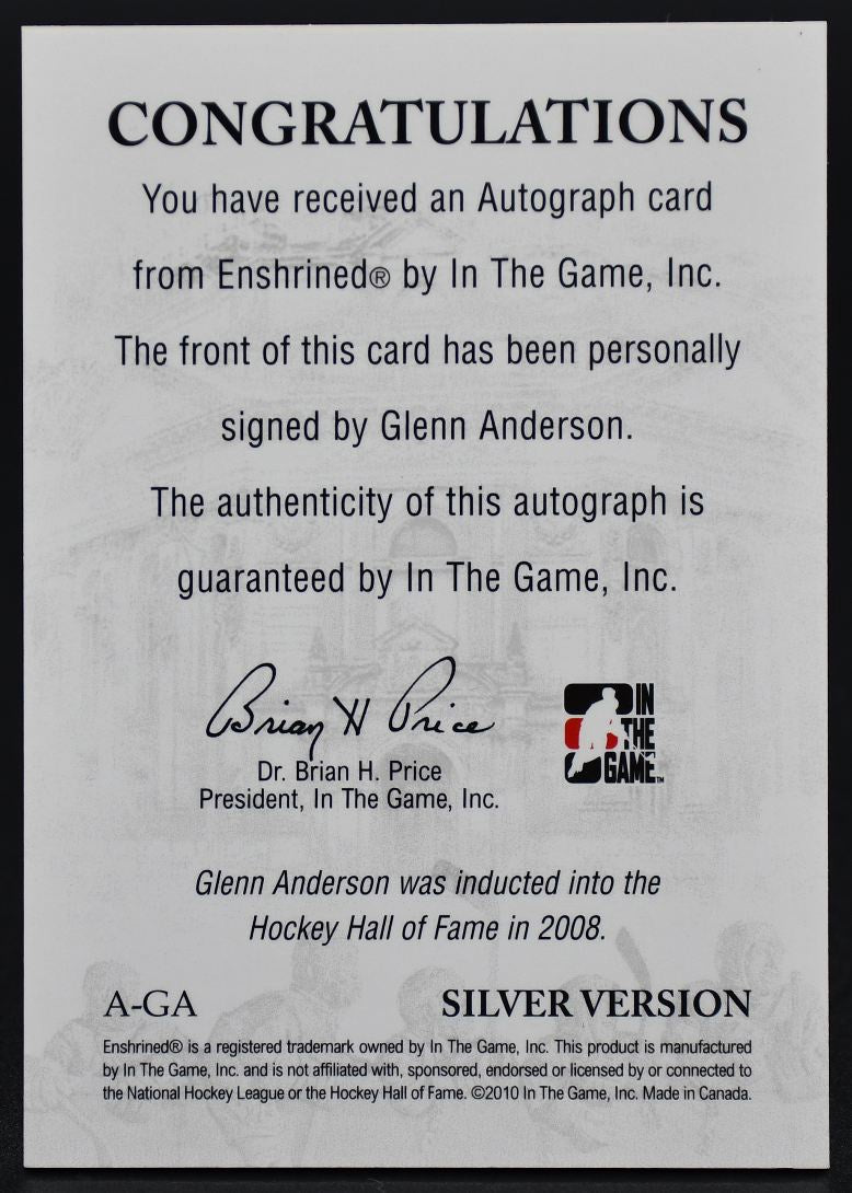 2010-11 In The Game Decades 1980s Glenn Anderson A-GA Auto