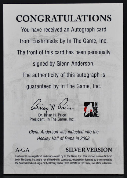 2010-11 In The Game Decades 1980s Glenn Anderson A-GA Auto
