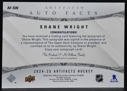 2024-25 UD Artifacts Auto Facts Shane Wright AF-SW Seattle Kraken Auto