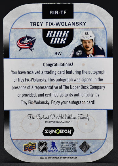 2022-23 UD Synergy Rink Ink Rookies Rink Trey Fix-Wolansky RIR-TF RC Auto