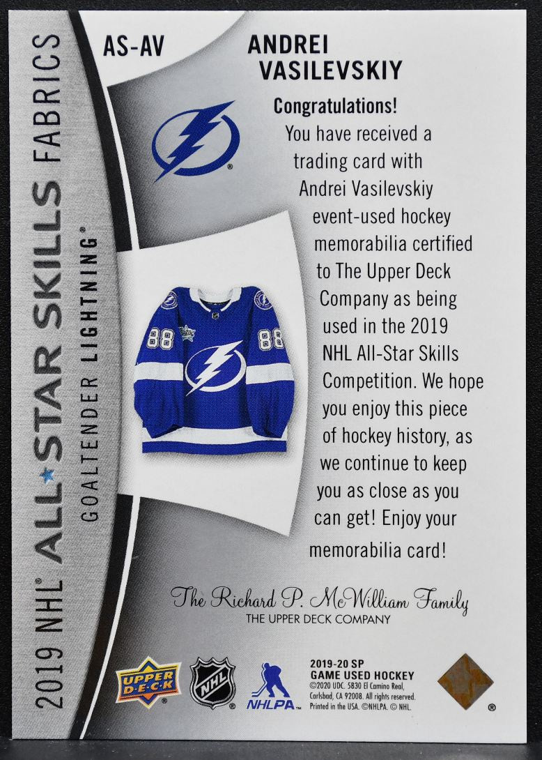 2019-20 SP Game Used 2019 NHL All Star Skills Fabrics Vasilevskiy Jersey 4669