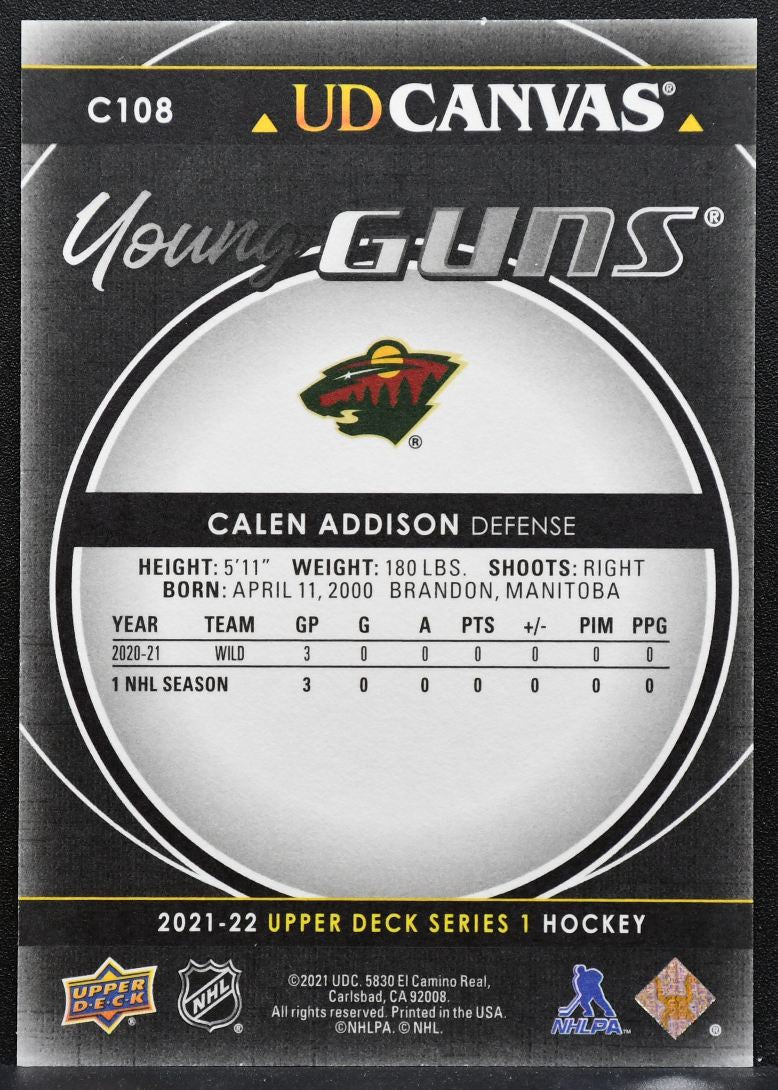 2021-22 UD Series 1 UD Canvas Young Guns Black Calen Addison C108 Wild RC 9829