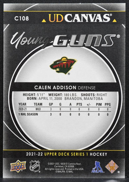 2021-22 UD Series 1 UD Canvas Young Guns Black Calen Addison C108 Wild RC 9829