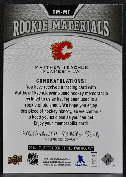 2016-17 UD Rookie Materials Matthew Tkachuk RM-MT Calgary Flames RC Jersey 2967