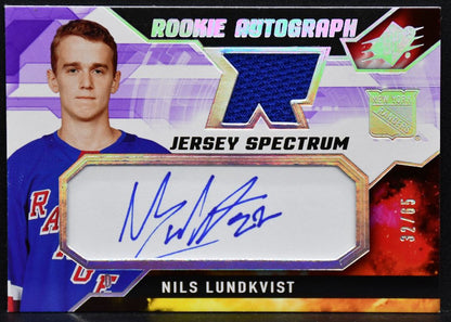 21-22 SPx Rookie Auto Jersey Spectrum Lundkvist NL Rangers RC Auto /65 Jersey 5068