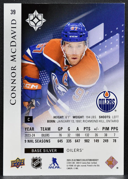 2024-25 UD Ultimate Collection Base Silver Connor McDavid 39 Oilers 052/149 1327