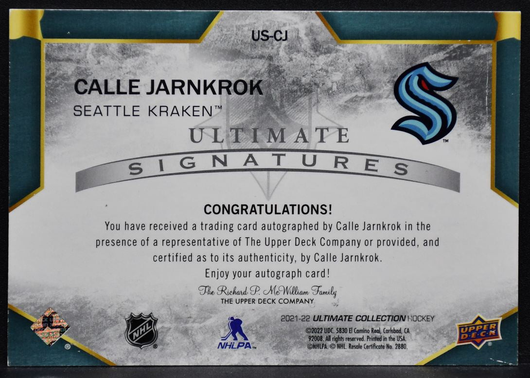 2021-22 UD Ultimate Signatures Calle Jarnkrok US-CJ Seattle Kraken Auto