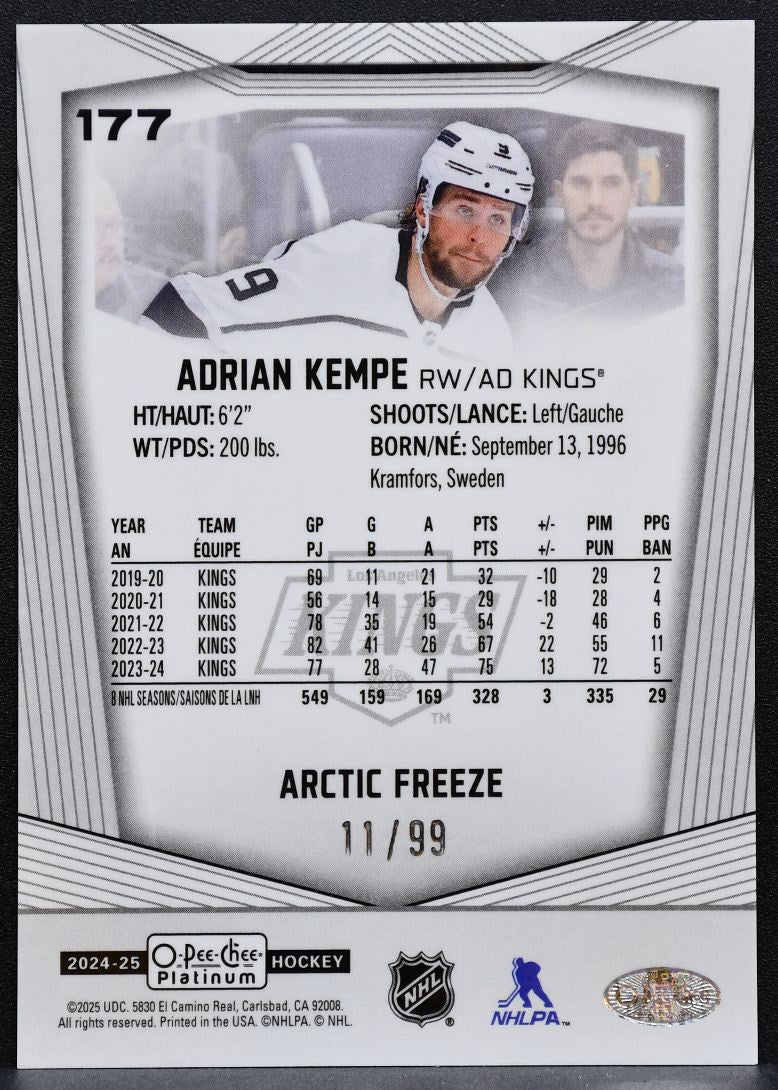 2024-25 O-Pee-Chee Platinum Arctic Freeze Adrian Kempe 177 Kings 11/99 9201