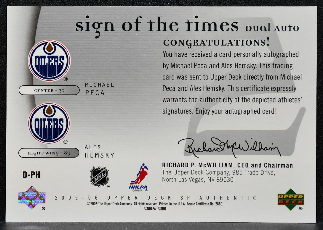 2005-06 SP Authentic Sign of the Times Dual Auto Peca / Hemsky Oilers Auto 9129