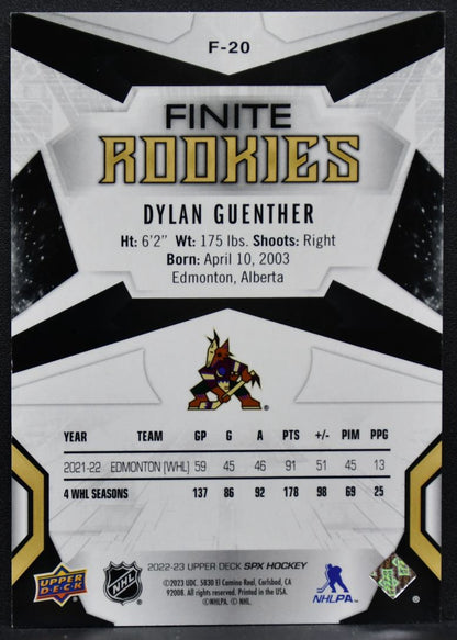 2022-23 SPx Finite Rookies Dylan Guenther F-20 Arizona Coyotes RC 471/499 8540