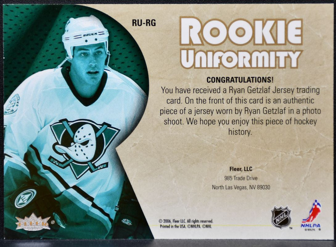 2005-06 Fleer Ultra Rookie Uniformity Jersey Ryan Getzlaf Ducks RC Jersey 9195