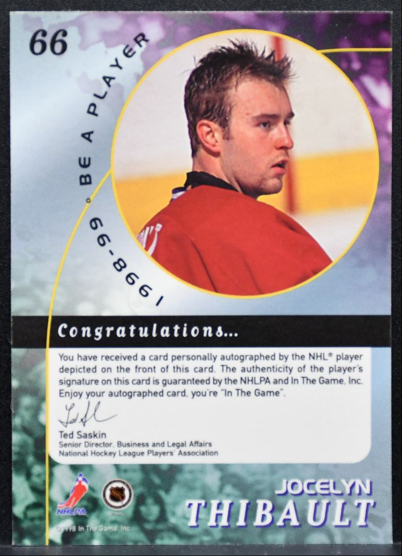 1998-99 Be a Player Autographs Jocelyn Thibault 66 Montreal Canadiens Auto 9793