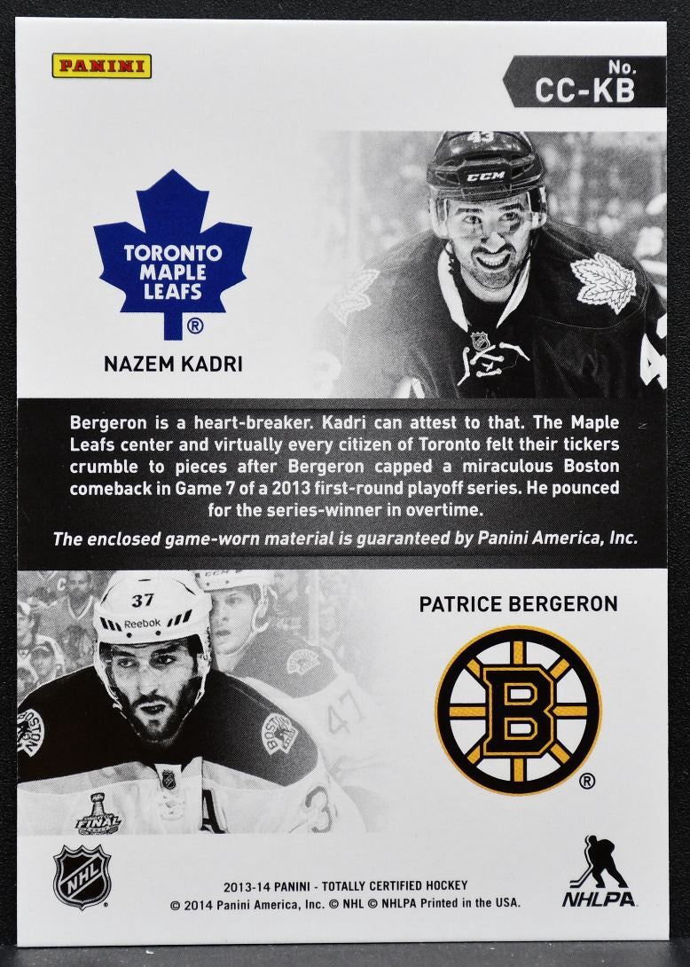 2013-14 Panini Totally Certified Competitors Red Kadri/Bergeron Jersey 5512