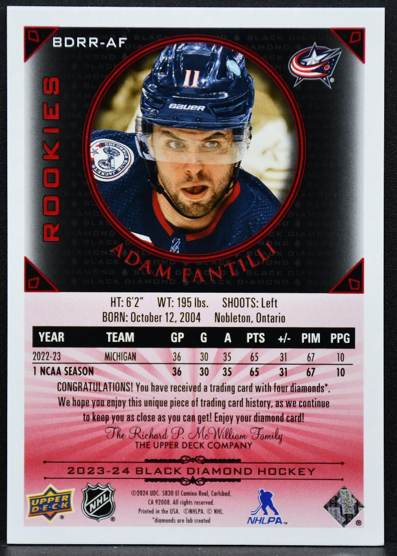2023-24 Upper Deck Black Diamond Quad Relic Rookie Gems Adam Fantilli RC 2057