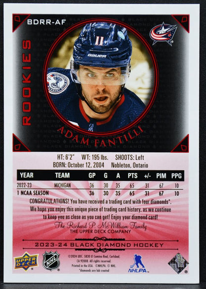 2023-24 Upper Deck Black Diamond Quad Relic Rookie Gems Adam Fantilli RC 2057