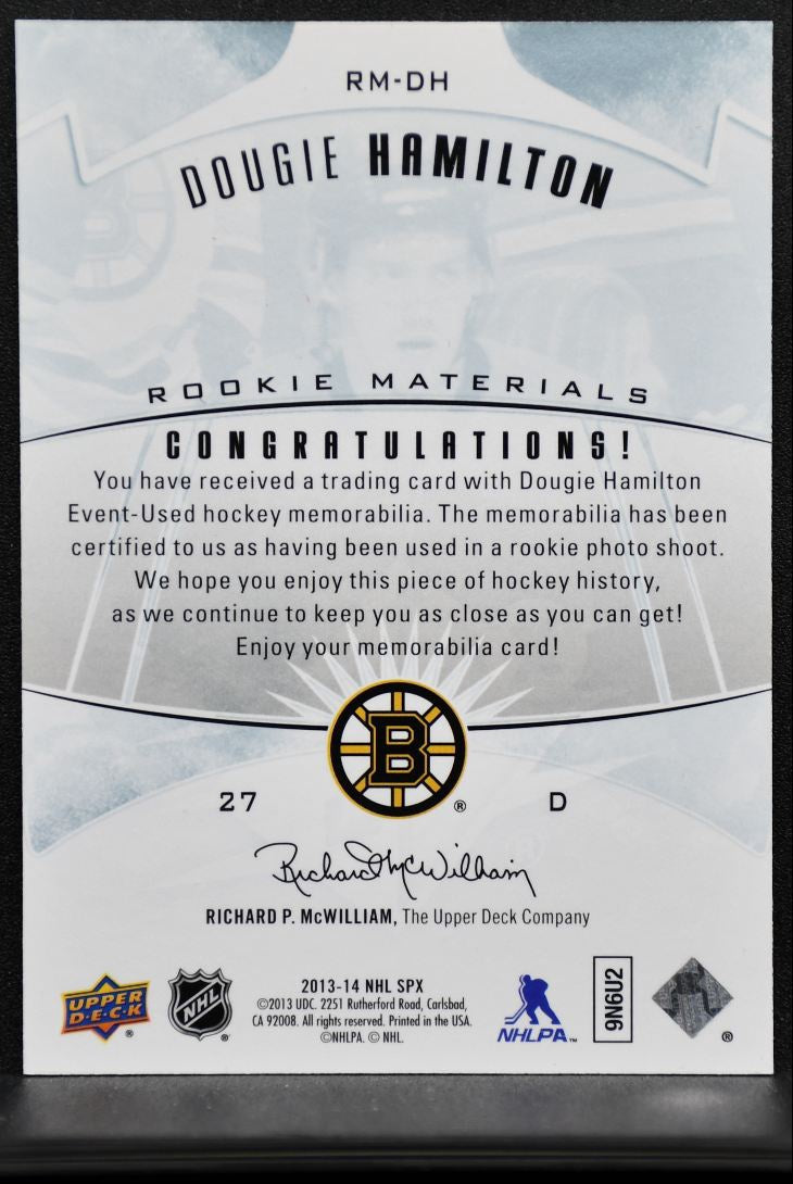 2013-14 SPx Rookie Materials Dougie Hamilton RM-DH Bruins RC Jersey 8441
