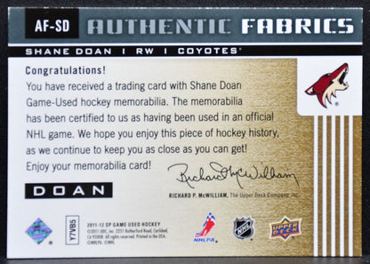 2011-12 SP Game Used Authentic Fabrics Shane Doan Phoenix Coyotes Jersey 5344