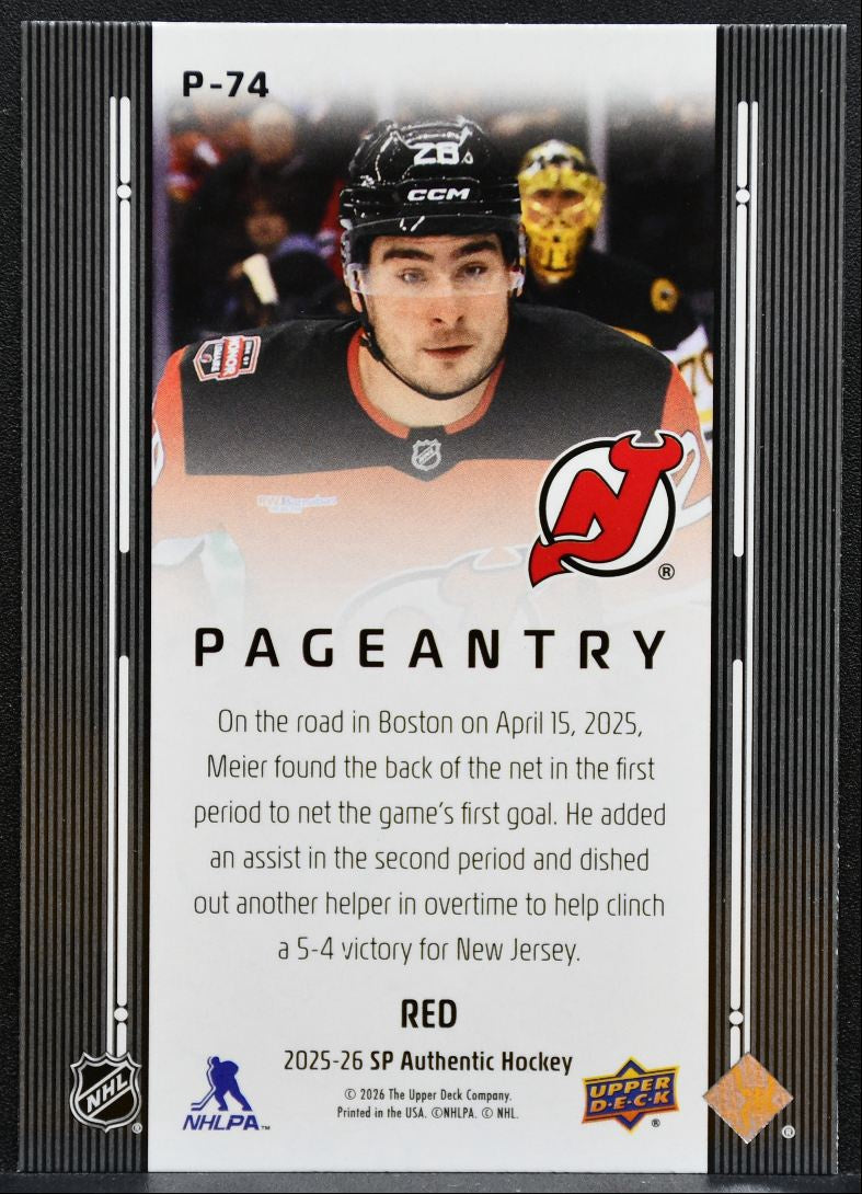 2025-26 SP Authentic Pageantry Red Timo Meier P-74 New Jersey Devils 1969