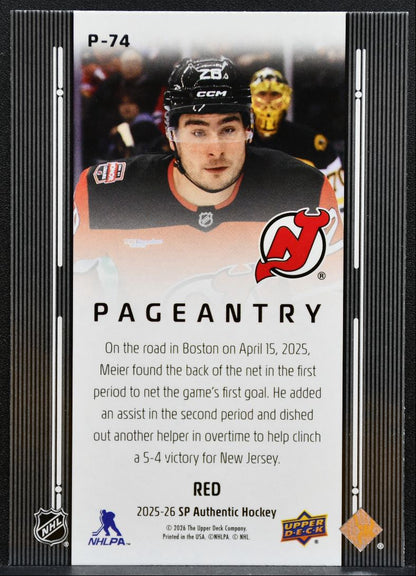 2025-26 SP Authentic Pageantry Red Timo Meier P-74 New Jersey Devils 1969