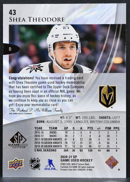 2020-21 SP Game Used Silver Jersey Shea Theodore Jersey 5437