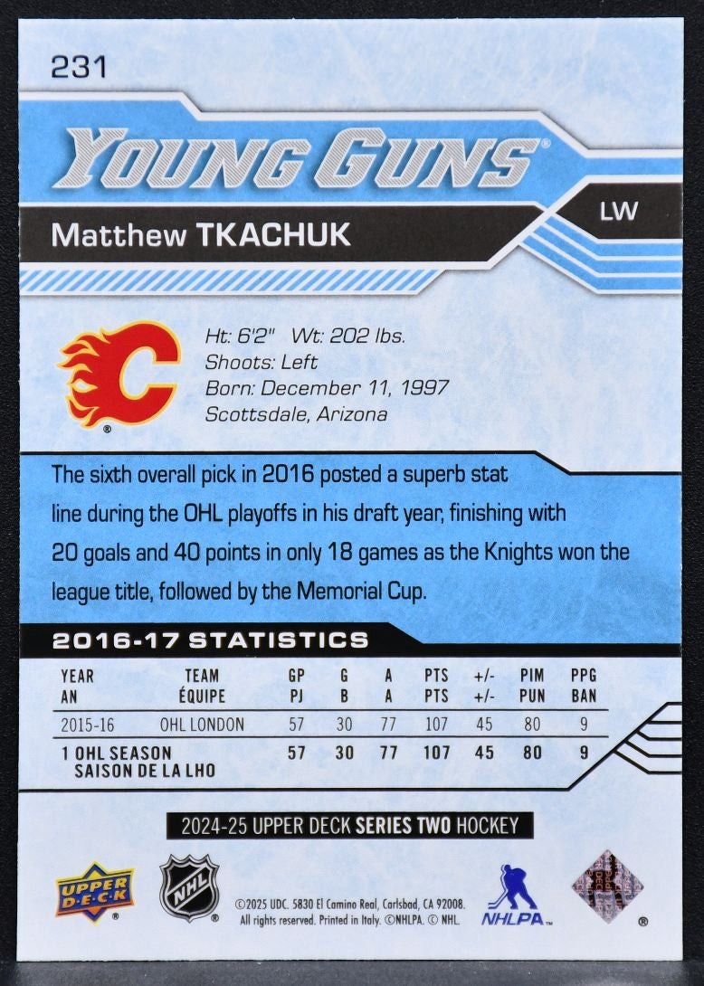 2024-25 UD Series 2 Young Guns Renewed Matthew Tkachuk 231 Calgary Flames #1