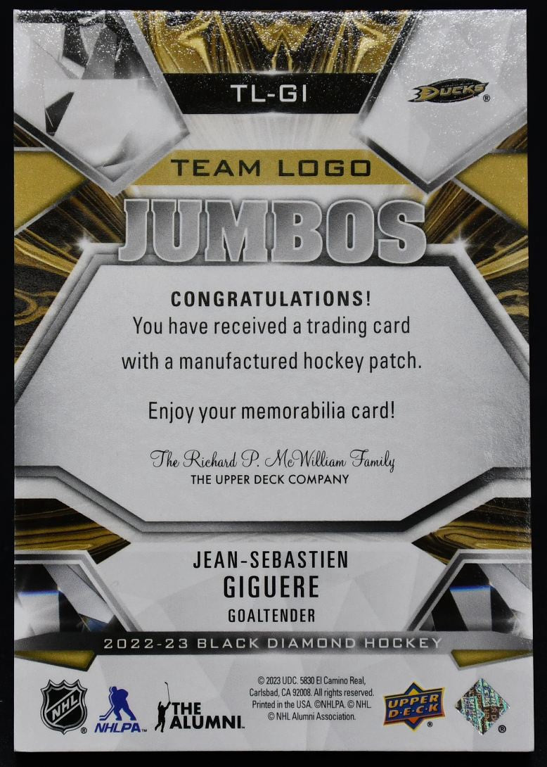 Écusson géant du logo de l'équipe UD Black Diamond 2022-23 Jean-Sébastien Giguère TL-GI