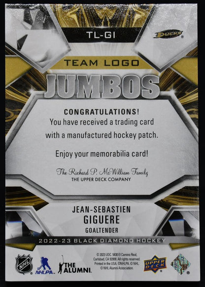 Écusson géant du logo de l'équipe UD Black Diamond 2022-23 Jean-Sébastien Giguère TL-GI