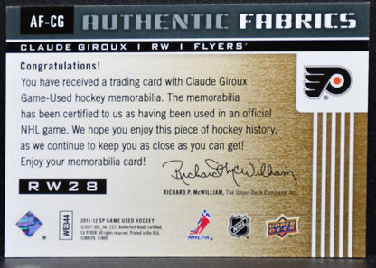 2011-12 SP Game Used Authentic Fabrics Claude Giroux AF-CG Flyers Jersey 5320
